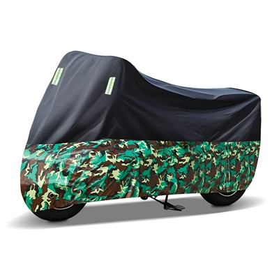 Car clothing — Motorcycle Rain and Dust Cover - velvet-waterproof-model-size-m-black-upper-and-lower-camouflage-splicing-with-green-reflective-strips