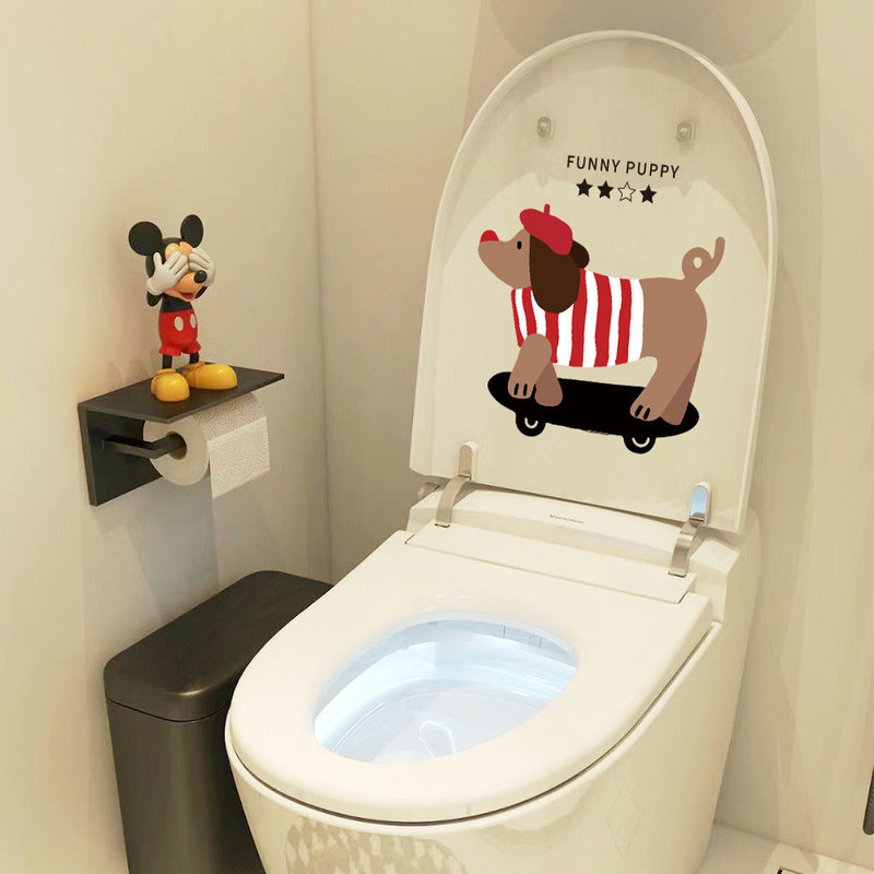 漫画トイレトイレステッカードックスハウンド装飾バスルームクリエイティブインスタイル自己粘着ノンマーキング防水ステッカー|undefined