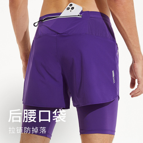 Men's shorts outdoor marathon running sports three-point fitness breathable quick-drying tight-fitting five-point fake two-piece trousers