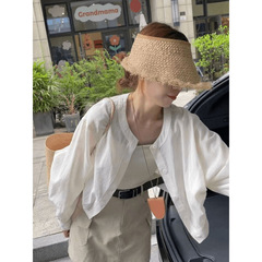 白色棉麻防晒衬衫女春夏2025新款日系时尚气质短款开衫上衣薄外套