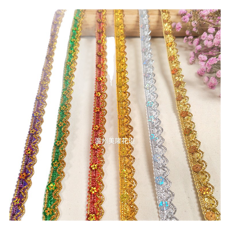 Transfronterizo amazónica oro y plata esquinilla encaje esquinilla ópera escenario accesorios de ropa nacional hecha a mano diy