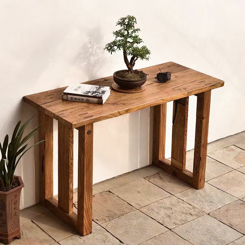 Old Elm Wood Console Table Chinese Antique Style Solid Wood Living Room Table Wall-Mounted Table God of Wealth Altar Table