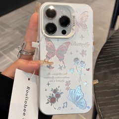 ins玫瑰蝴蝶元氣殼適用iPhone15ProMax手機殼蘋果14/13新款12/11