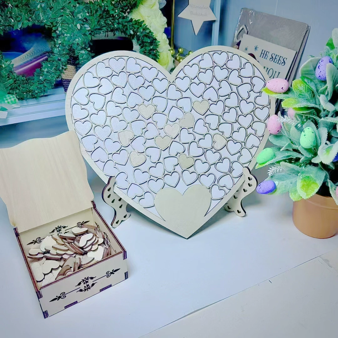 Трансграничная новая деревянная свадебная книга в форме дерева гость сообщение в форме сердца