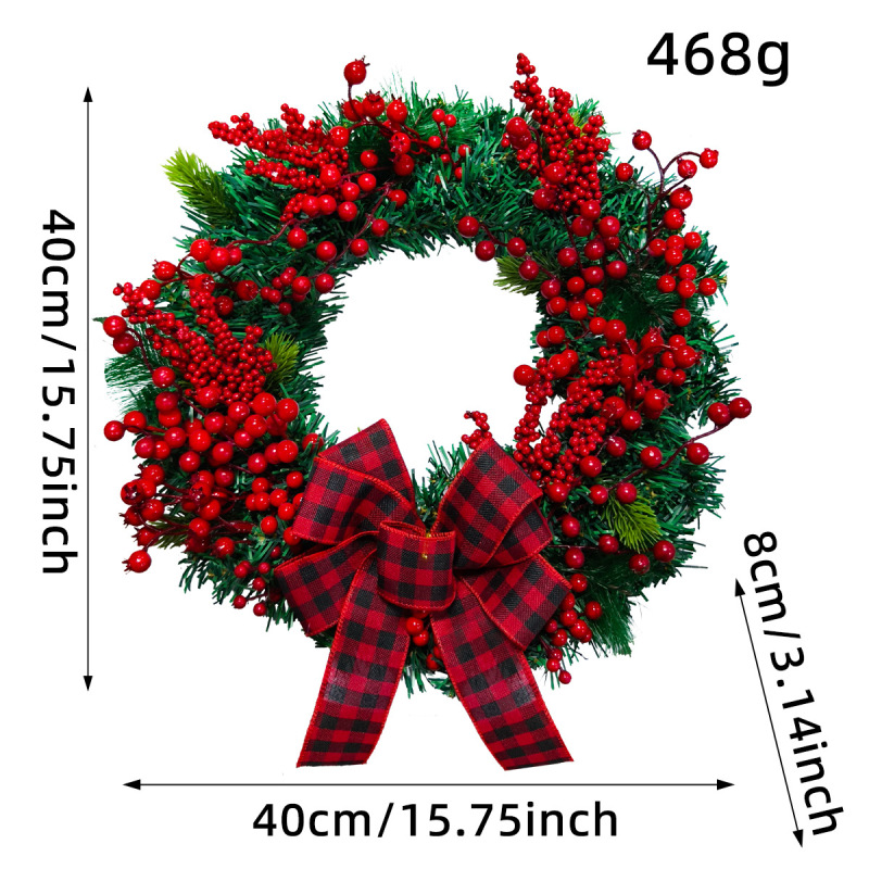 クロスボーダークリスマス赤と黒のチェック柄リボンガーランドクリスマスカントリーレッドシミュレーションベリーラタンサークルドア吊り装飾|undefined
