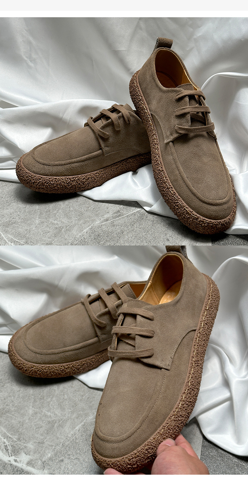 Spring new leather suede cowhide low-top lace-up outdoor wear-resistant retro casual shoes_vogvips.com