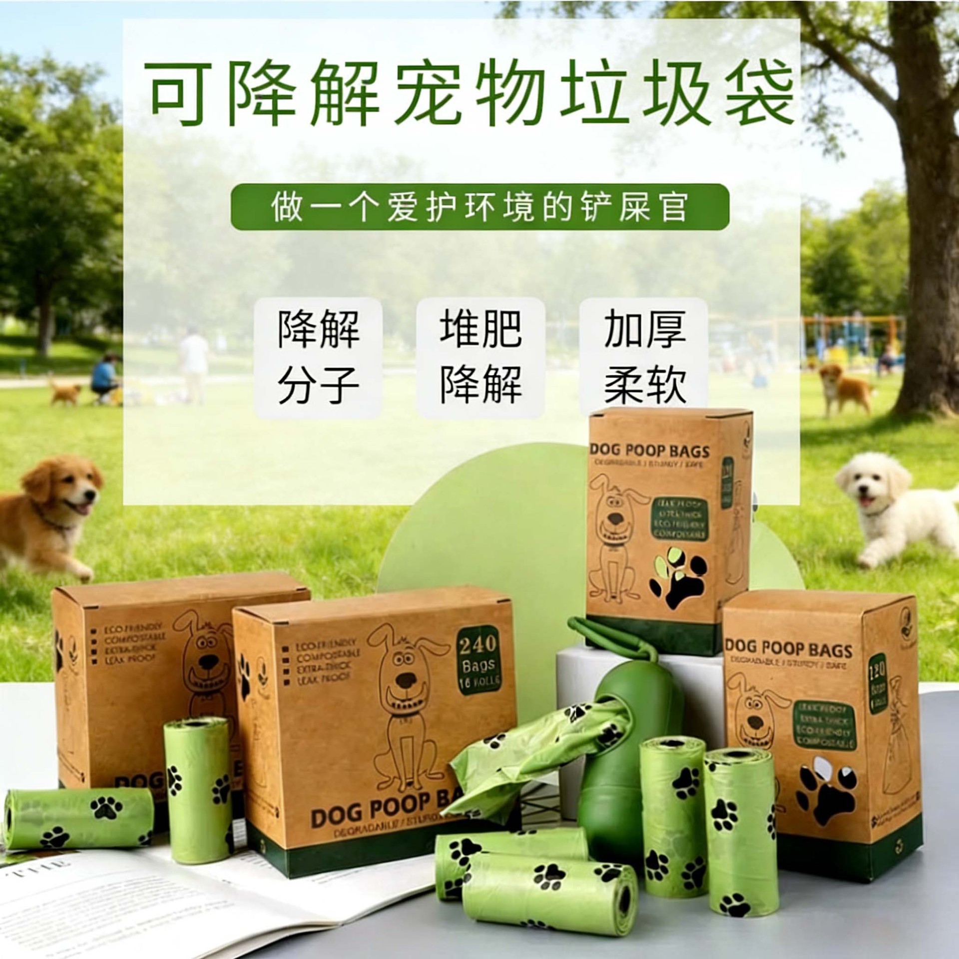 Transfronterizos biodegradable bolsa de poliestireno especial para perros bolsa de basura de mascotas gruesa bolsa de heces distribuidor impresión de bolsa de heces de perro