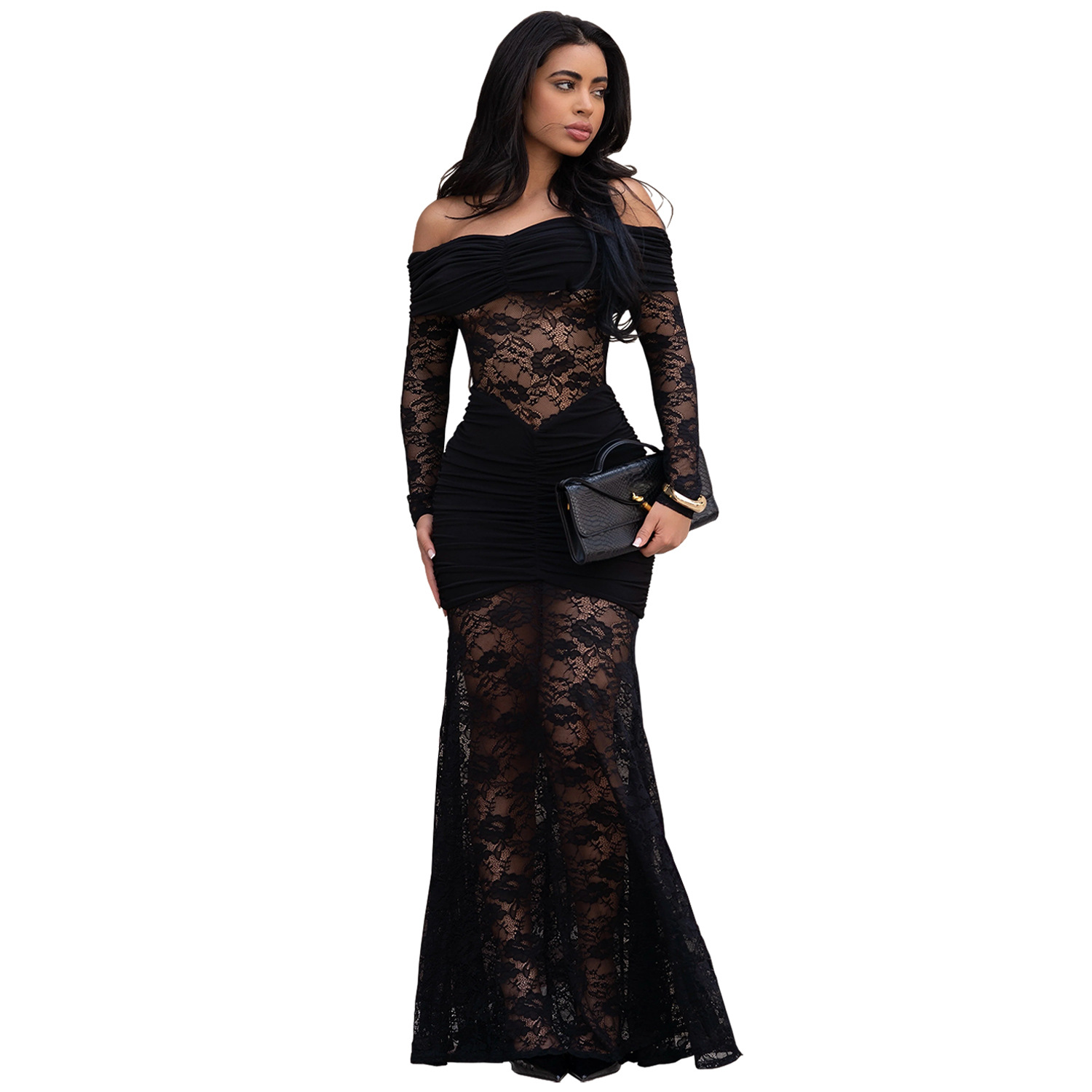 C7620 Aliexpress transfronterizo amazon ropa de moda europea y americana sexy de hombro de encaje vestido de cadera