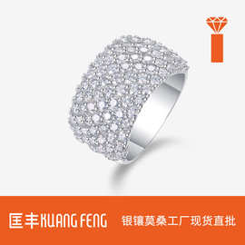 18k白金女士戒指不掉色ins潮戒指女  欧美嘻哈纯银莫桑石女士婚戒