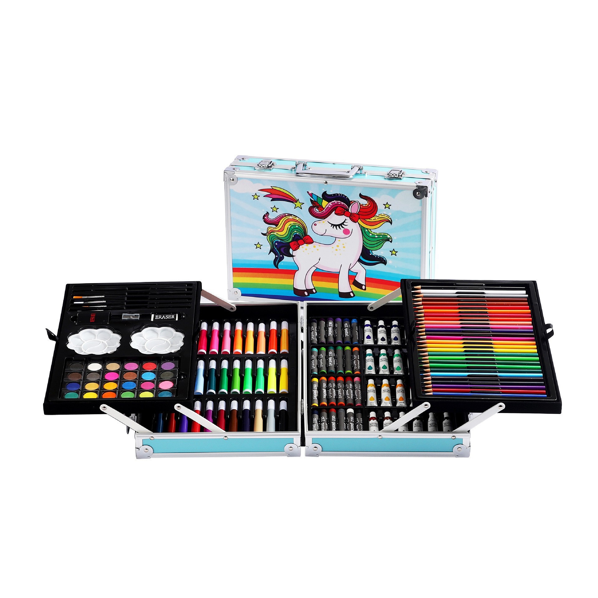 Explosión de fábrica directa 145 caja de aluminio de doble capa para niños pincel conjunto de pintura acuarela estudiantes suministros de arte al por mayor image 7