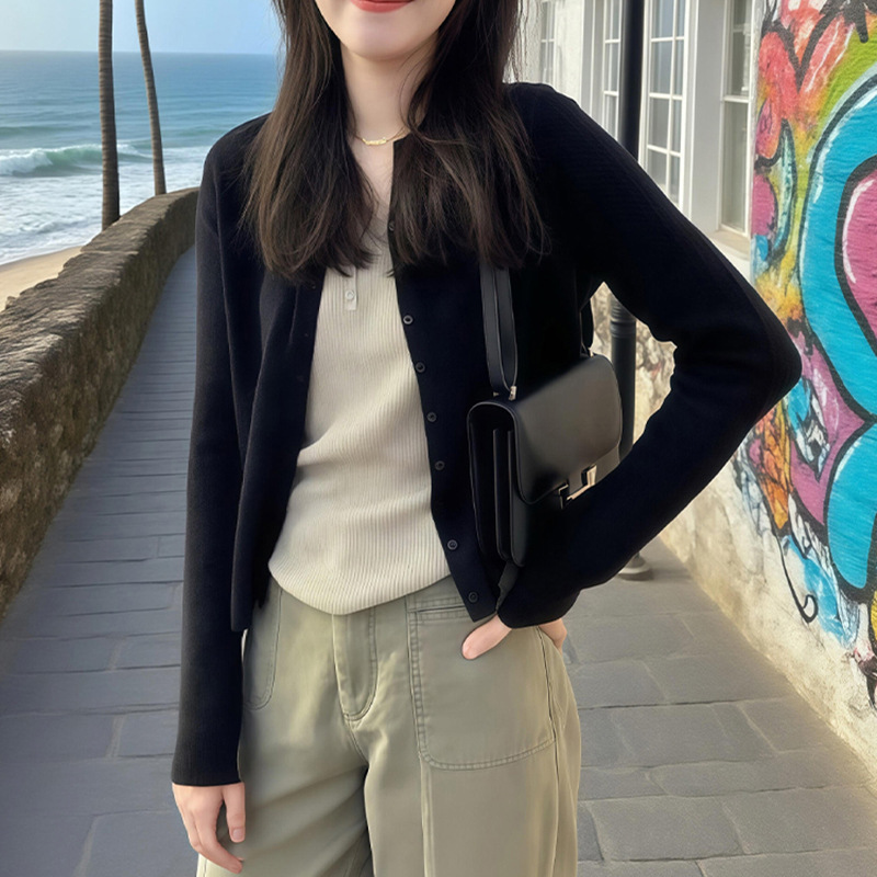 黑色小香风防晒针织开衫女夏季薄款配吊带外搭空调小罩衫上衣|undefined
