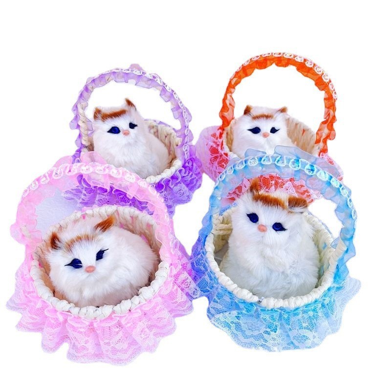 花かごの猫ちゃん、鳴き声を出すことができるリアルな子猫、女の子へのプレゼント、子供向け個性的な置物、景勝地の記念品、誕生日プレゼント|undefined