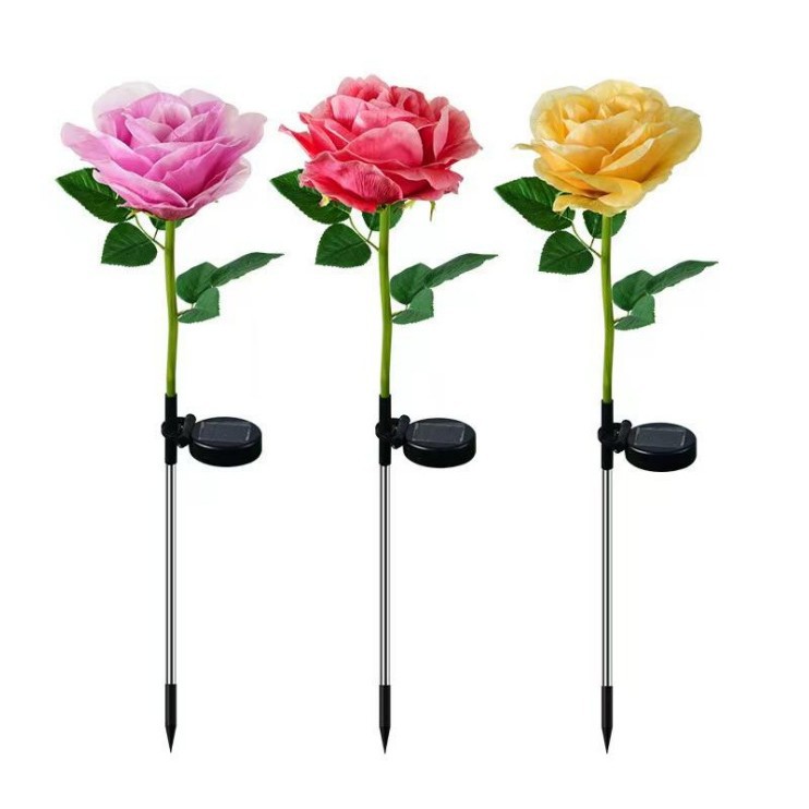 LED monocabeza de tres cabezas y cinco cabezas solar simulación de lámpara de suelo rosa lámpara de jardín exterior lámpara de decoración de césped