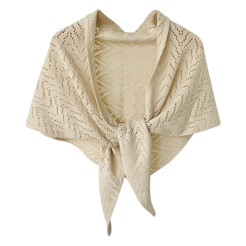 Japonés y coreano nuevo chal hueco a rayas protección solar cálido color sólido triángulo bufanda versátil decorativo cabo split bufanda grande