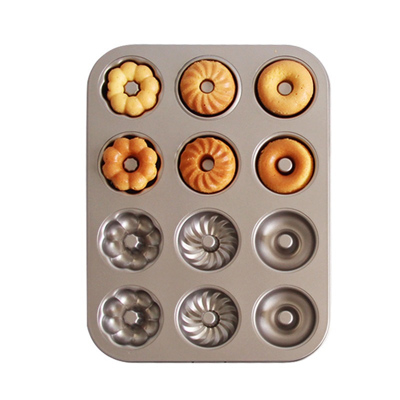 Dorado 6 conexiones en forma de rosquilla hueco circular molde de pastel muffin pan horneado placa de tostada antiadherente