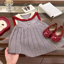 女宝学院风针织背心连衣裙春季新款小儿童洋气kt猫百褶裙子31061