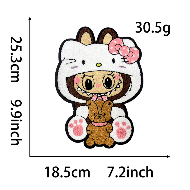 可爱labb搞怪刺绣布贴 Kitty 帽造型 抱小熊卡通补丁贴|undefined