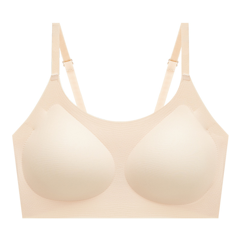 Ropa interior delgada sin marcas para mujeres Pequeño pecho grande sin anillo de acero de elevación de soporte superior ventilado sujetador de pecho fijo taza hermosa espalda