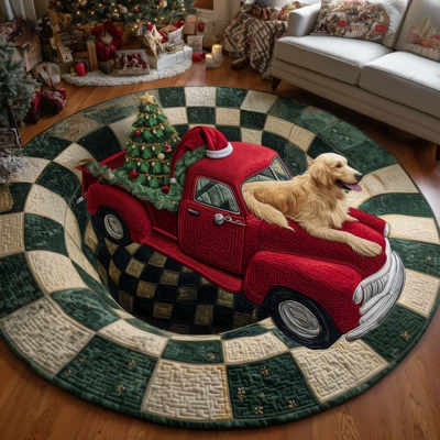 Cross-border foreign trade red truck golden retriever quilted round floor mat home decor floor mat digital printing direct from the source factory (Avtomobil döşəmə paspasları) - 1-16-x-164141cm-round