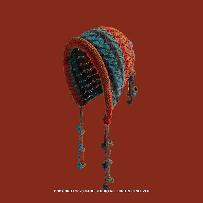 Japonés retro hecho a mano ganchillo nicho borla sombrero de lana hembra otoño e invierno cálido protección del oído sombrero de punto entre padres e hijos sombrero frío