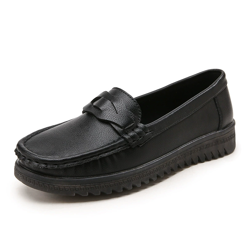 GIPOARNN Demi-Season Non-Slip Leather Loafers for Women, Soft Sole, Black, Sizes 35–41