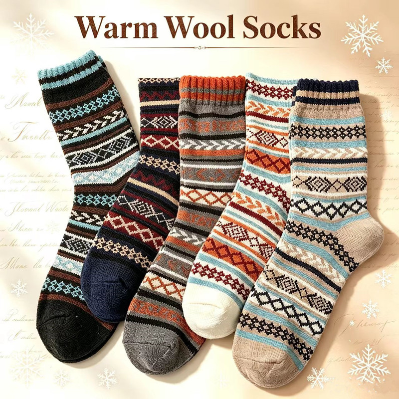 Cross-border supply men's warm wool socks, winter crew socks, cold-resistant striped knitted vintage warm mid-calf socks Cross-border supply men's warm wool socks, winter crew socks, cold-resistant striped knitted vintage warm mid-calf socks