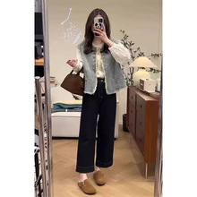 套装2025新款女装秋季设计感流苏牛仔马甲宽松衬衫牛仔裤子三件套