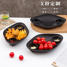 跨境异形饺子盘带蘸料碟黑色零食椭圆盘定做简约定制陶瓷盘子家用