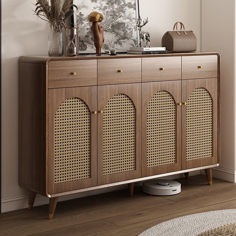 Retro Rattan Shoe Cabinet Solid Wood Home Entrance Living Room Simple Storage Entrance New Storage Cabinet Breathable