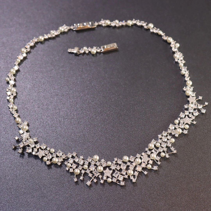 Hejia Brilliant Nebula Pearl Necklace for Women European and American Luxury Minimalist Style Full Diamond Bowknot Sterling Silver Choker Hejia Brilliant Nebula Pearl Necklace for Women European and American Luxury Minimalist Style Full Diamond Bowknot Sterling Silver Choker