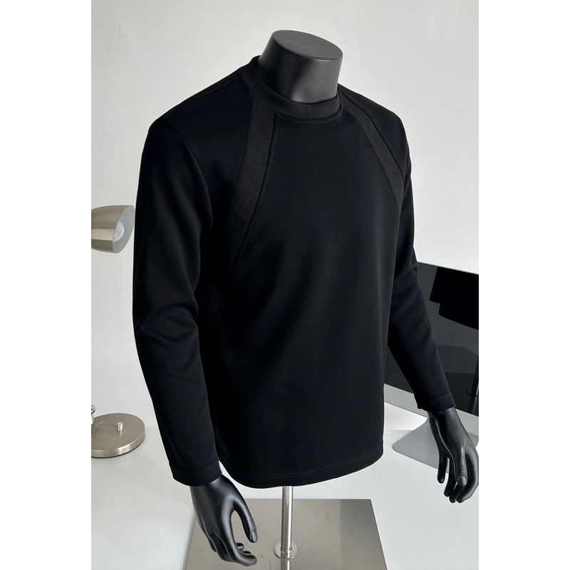 Cleanfit Patchwork Chinese Cotton Long Sleeve T-Shirt For Men, Spring And Autumn Design, Round Neck Sweatshirt, American_voghion.com