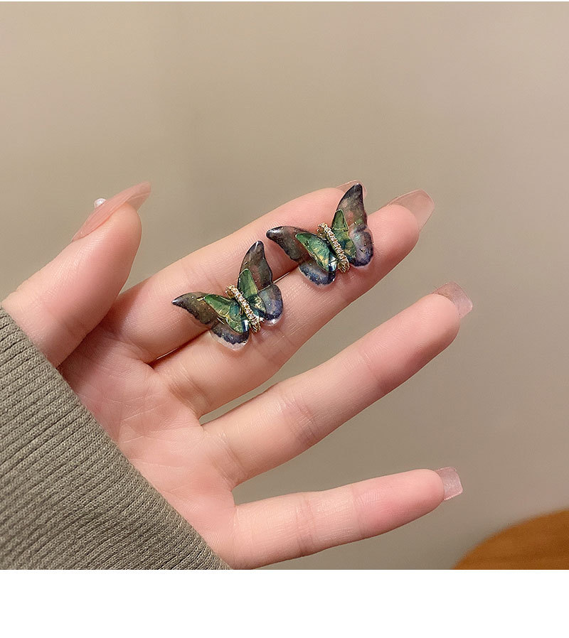 Retro Butterfly Copper Inlay Zircon Earrings 1 Pair