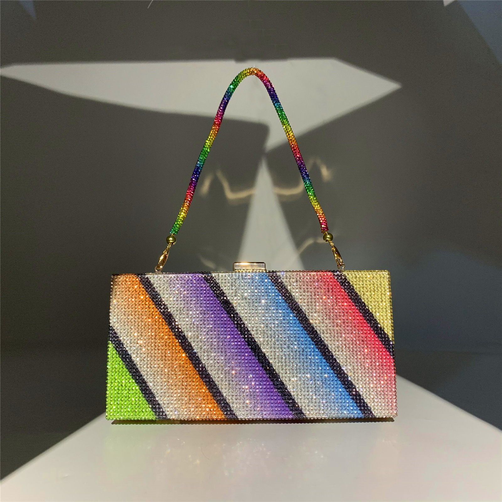 512g Weight Cotton Lining Material Lock clasp Closure Type Top Handle Strap Type Evening Bag Bags Type Party Occasion Polyester Stripe Plaid Square Evening Bags