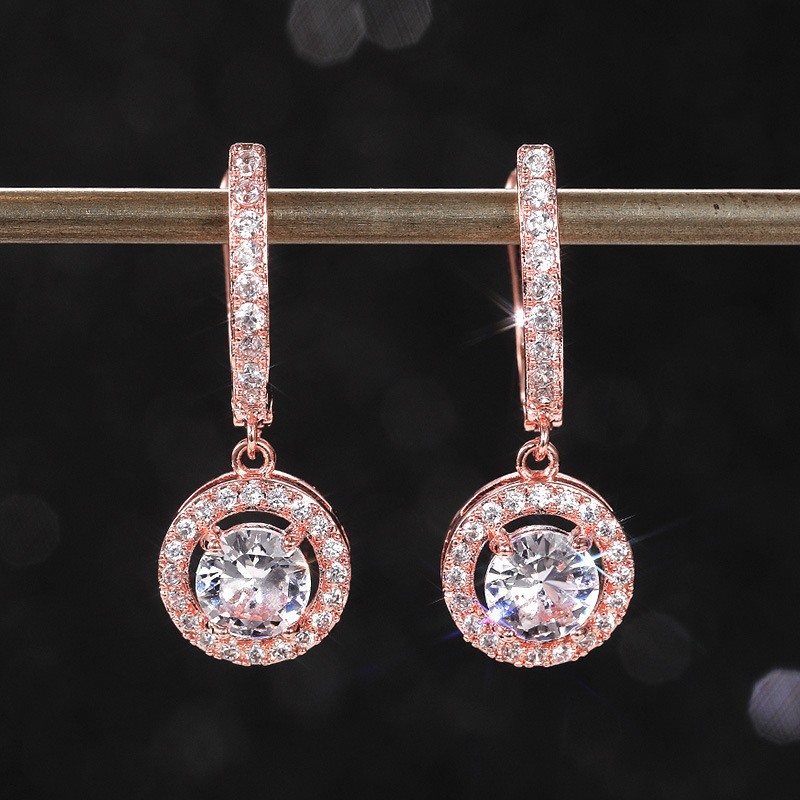 Hot-selling cross-border fashion sparkly round zircon drop earrings for women versatile jewelry accessories wholesale
