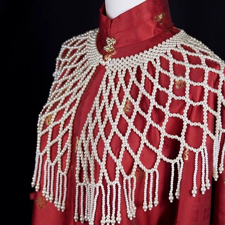 Свадебное платье Hanfu Ming с кисточками и облаками на плечах в древнем стиле, агатовое жемчужное облако на плечах, шаль Cheongsam.