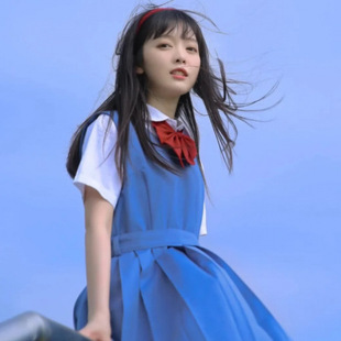 Sky Blue Retro Showa Jk Uniform Vest Dress Orthodox Japanese Style Preppy Style Student Uniform for Women