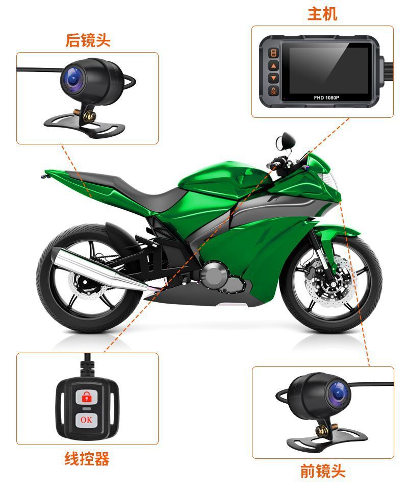 Motorcycle Driving Recorder Wifi with Gps+High-Definition Dual-Lens Camera Waterproof Electric Vehicle Riding Recorder