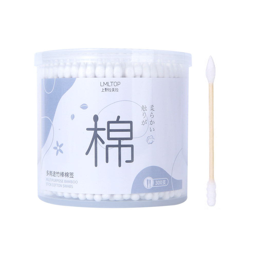 Hisopos de algodón desechables de Lamela 300 hisopos de algodón de maquillaje hisopos de algodón de punta puntiaguda en espiral de doble cabeza B0140 cuidadosamente seleccionados