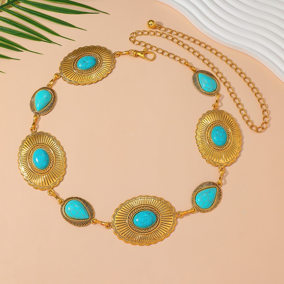 Waist Chain Body Chain Cross-border Best-selling Bohemian Turquoise Accessory, High-end Niche Versatile Inlaid Waist Chain For Women_voghion.com