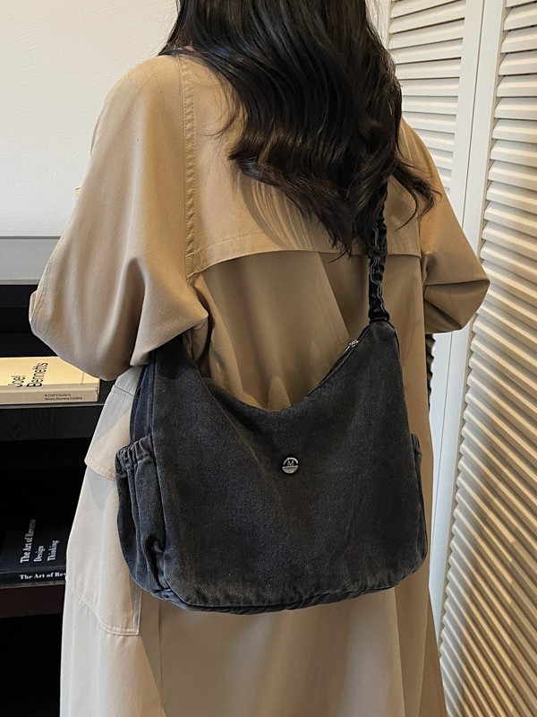 Jean correa de hombro plegada cuerda de dibujo un hombro brazo bolsa de gran capacidad multifuncional multifuncional alta sensación retro mochila