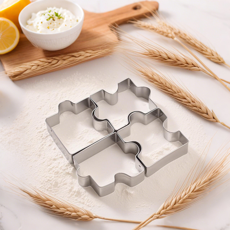 Fun Puzzle Cookie Mold 4-Piece Set, Vegetable and Fruit Cutting Mold, Stainless Steel DIY Cookie Fondant Shape Baking Fun Puzzle Cookie Mold 4-Piece Set, Vegetable and Fruit Cutting Mold, Stainless Steel DIY Cookie Fondant Shape Baking