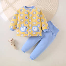 儿童棉花衣套装冬季棉袄棉衣对开夹棉小童宝宝套头可机洗长绒棉