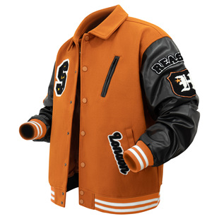 Men's American Style Retro Lapel Jacket Embroidered Baseball Suit Autumn and Winter Loose Casual Leather Baseball Suit Coat Cross Border