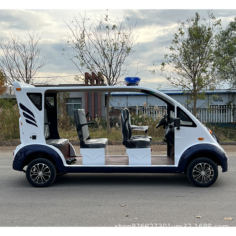 Electric Patrol Car, Four-Wheeled, 6-8 Seats, Semi-Enclosed Inspection Vehicle for Campus, Urban Management, Property Management, Community, and Security Patrol