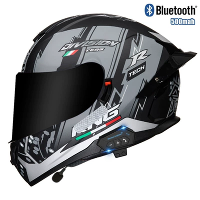 Motosiklet kaskı (dəbilqə) – double lens big tail - gray-pioneer-tea-mirrorbluetooth-m