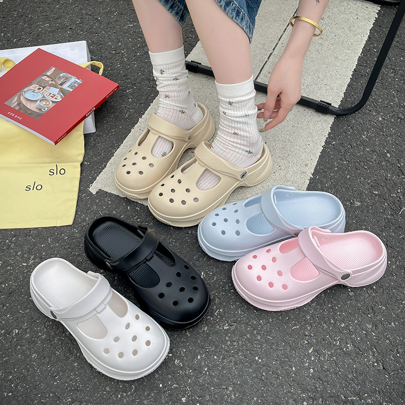Summer New Thick-Soled Clogs for Women, Outdoor Casual Mary Jane Height-Increasing Sandals, Non-Slip Closed-Toe Beach Shoes for Women
