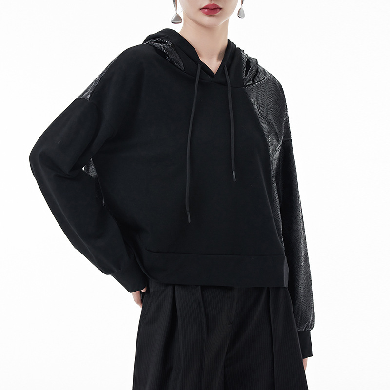 Estilo coreano casual con capucha abrigo corto para las mujeres primavera y otoño nuevo diseño de adelgazamiento flojo sentido nicho manga larga estilo occidental superior