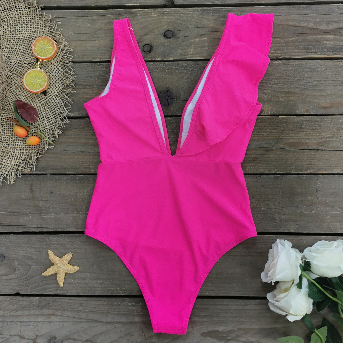 291g Weight Sleeveless Sleeve Length Polyester Fabric Type Short Top Length One-pieces Tops Type 1 Piece Quantity Swimming Occasion V Neck Neckline Slim Fit Type Flower Pattern Women's Gender Vacation Style Women's Vacation Flower 1 Piece One Piece Swimwear 5