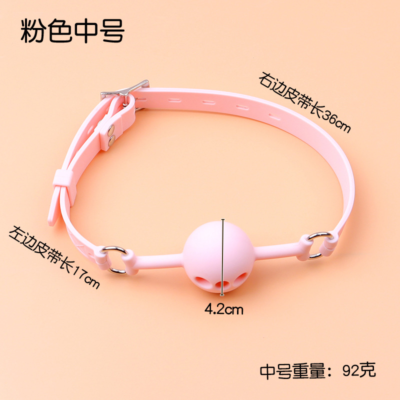 Silicone Ball Gag with Leather Straps, Red Adjustable Mouth Harness for Bondage Training — detail image 9