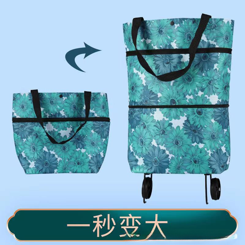 Foldable Wheeled Bag Supermarket Folding Trolley Bag Home Handcart Portable Shopping Bag Luggage Cart Heavy-Duty Grocery Shopping Blue